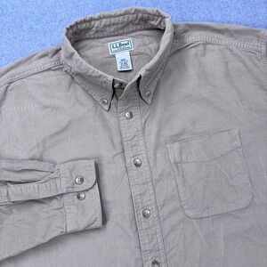 LL Bean Mens Corduroy Button Down Shirt Tan Pocket Long Sleeve XL Regular